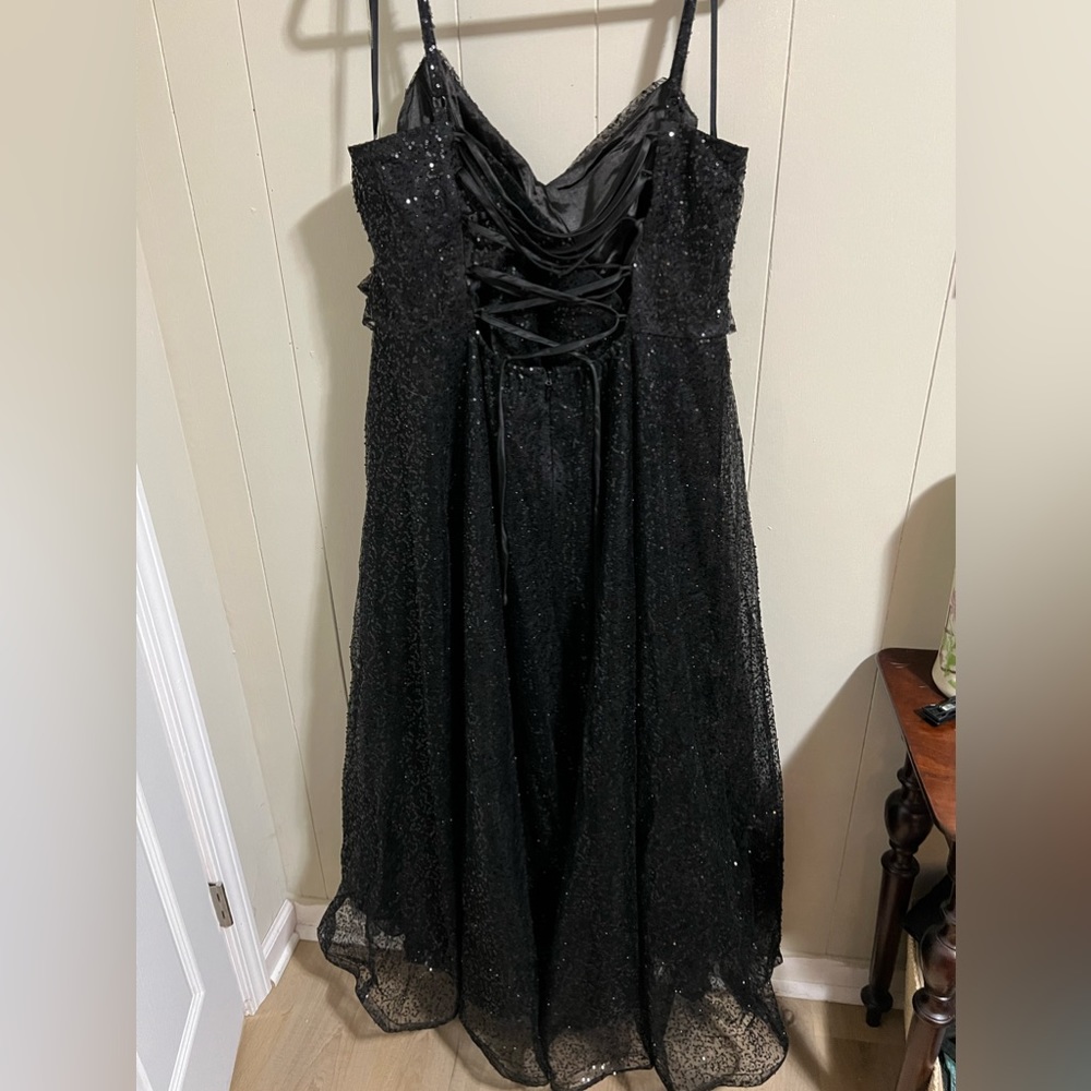 City Chic Black Sequin V-Neck Spaghetti Strap Gown - Picture 12 of 16